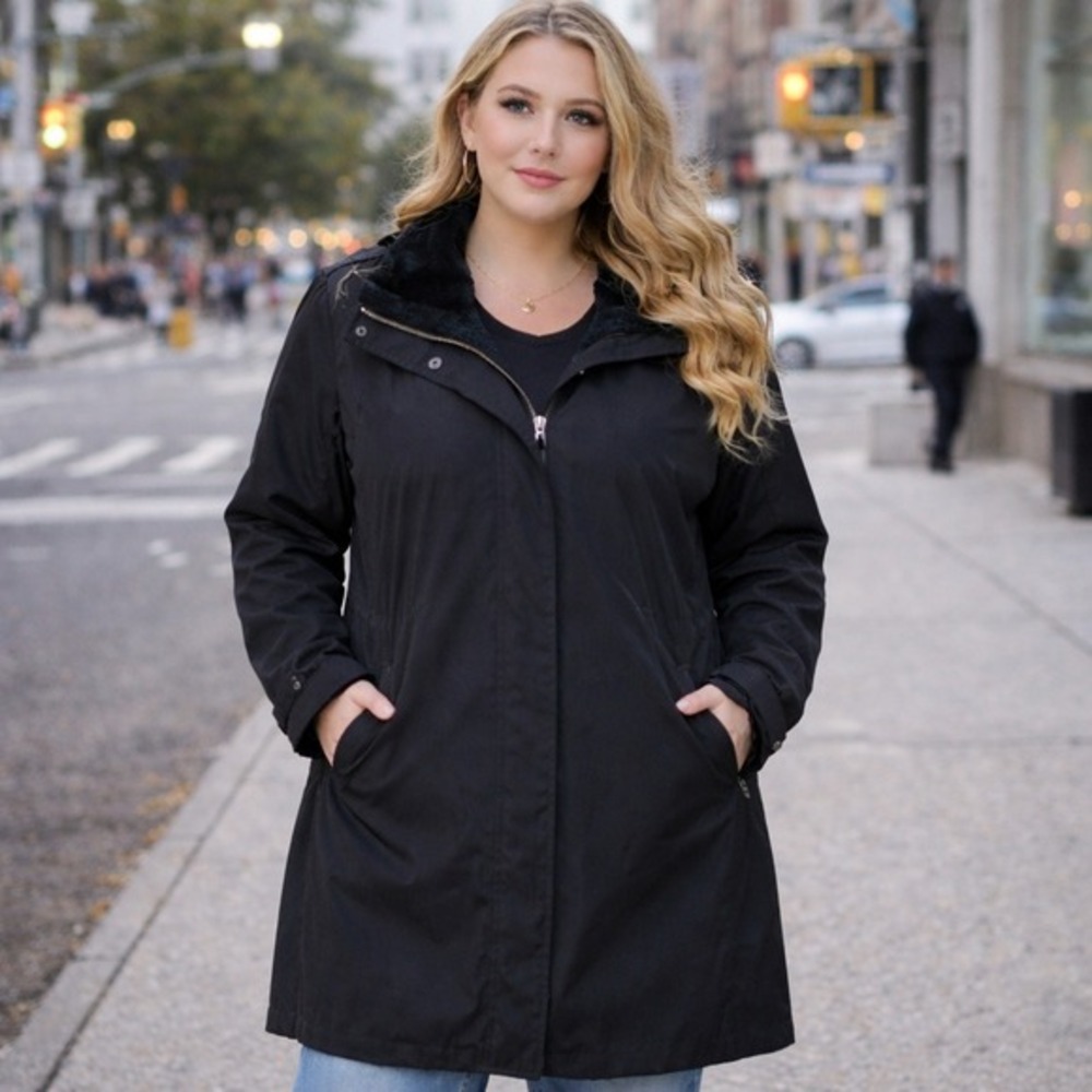MeCo Women Black Hooded Full Zip Lined Parka Coat Size 14